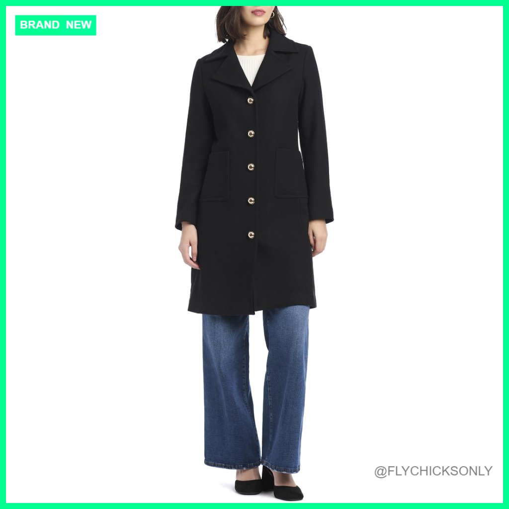 Relaxed Wool Blend Topper Coat With Gold Dome Buttons